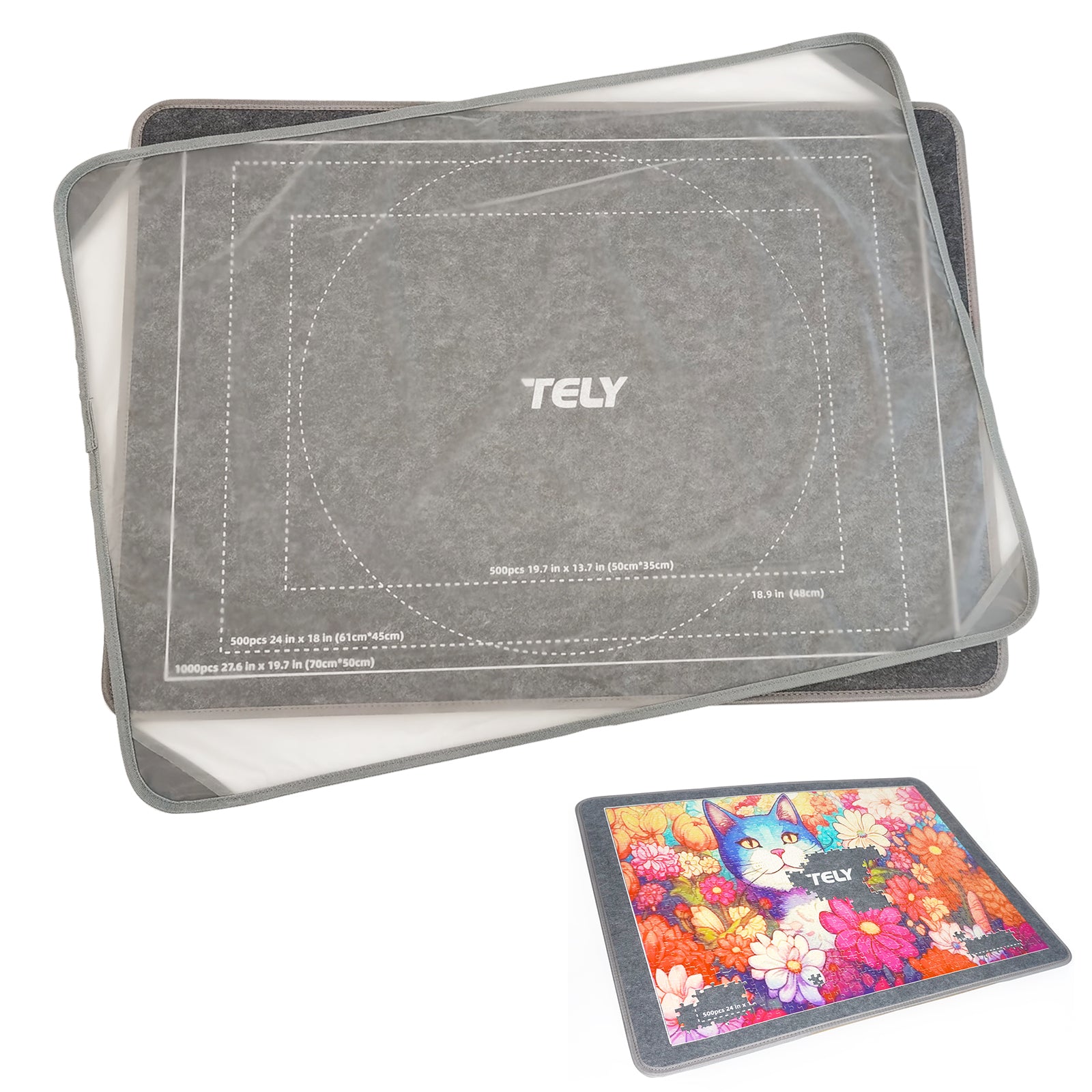 TELY Stiff-Felt Puzzle Board with Cover - Up to 1000 Pieces - Easy