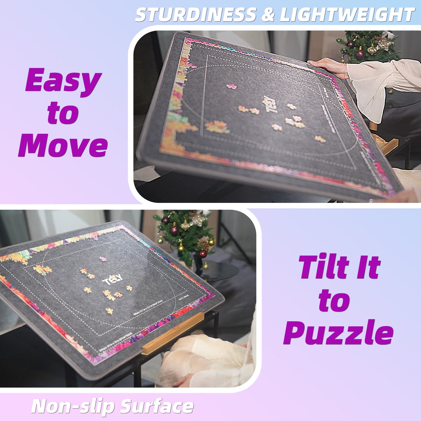 TELY Stiff-Felt Puzzle Board with Cover - Up to 1000 Pieces - Easy-Move - Storage Puzzles - Non-Slip Surface - Portable and Lightweight for Adults